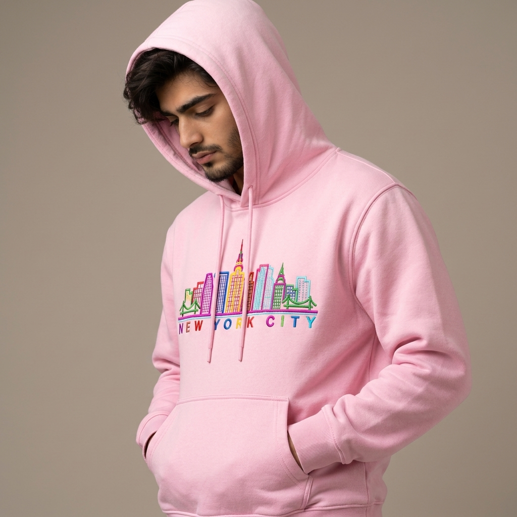 Men’s New York City Embroidered Cotton Fleece Hoodie - Pink