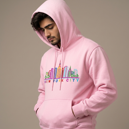 Men’s New York City Embroidered Cotton Fleece Hoodie - Pink