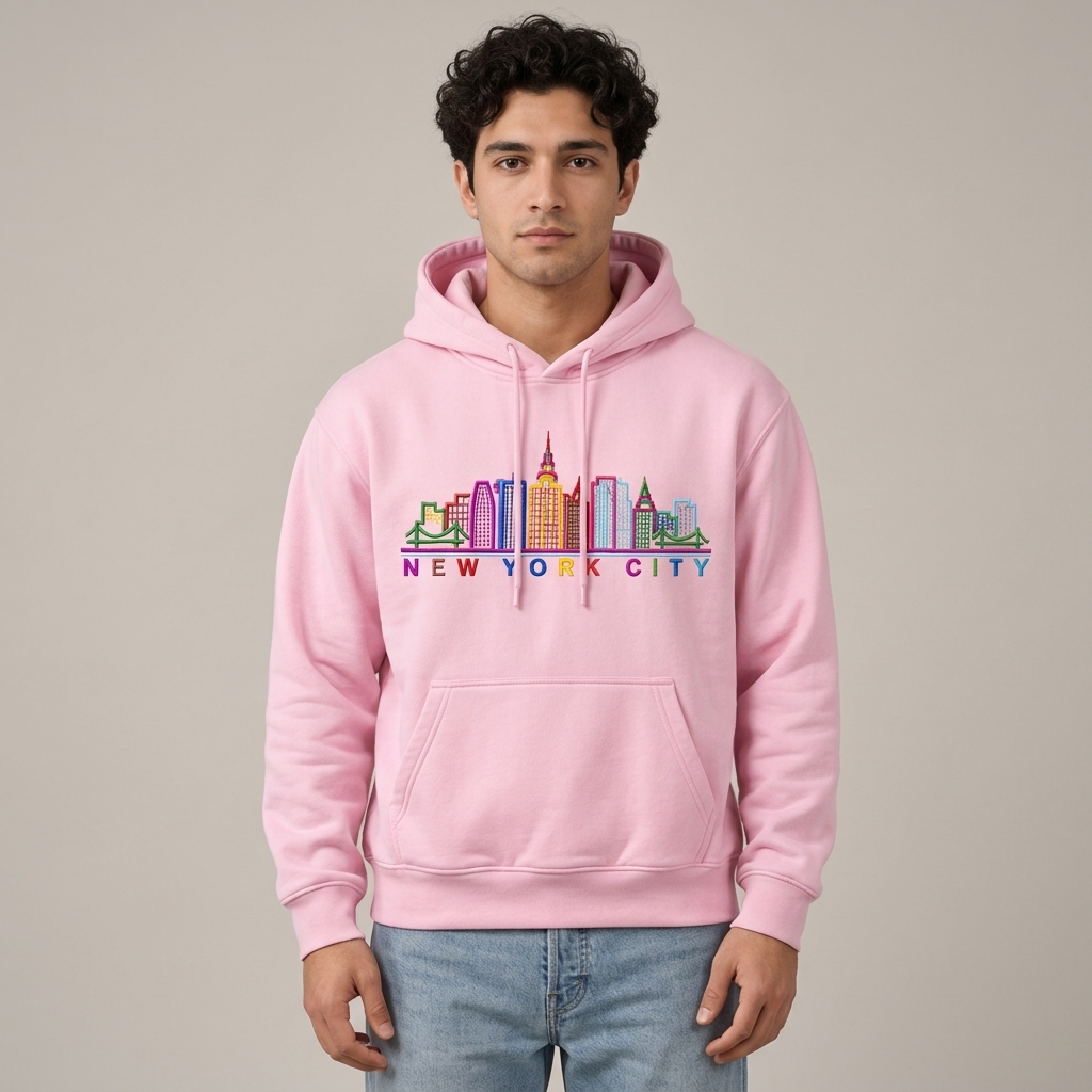 Men’s New York City Embroidered Cotton Fleece Hoodie - Pink