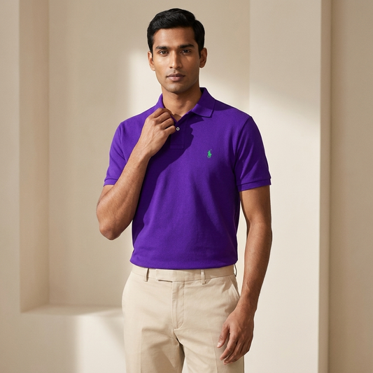 Chalet Purple Ralph Lauren polo shirt flat lay