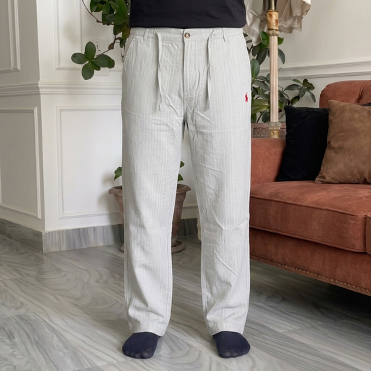 100% Remi Cotton Relaxed Fit Light Silver Trousers