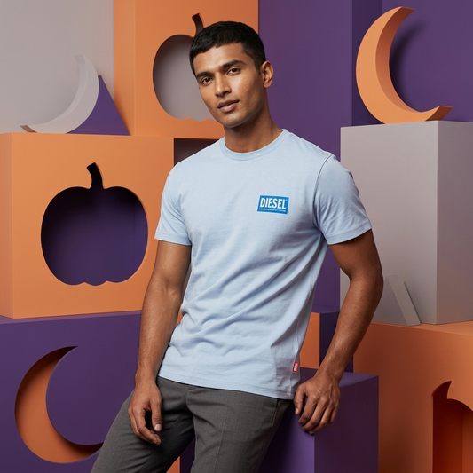 Grayish blue Diesel printed t-shirt styled look